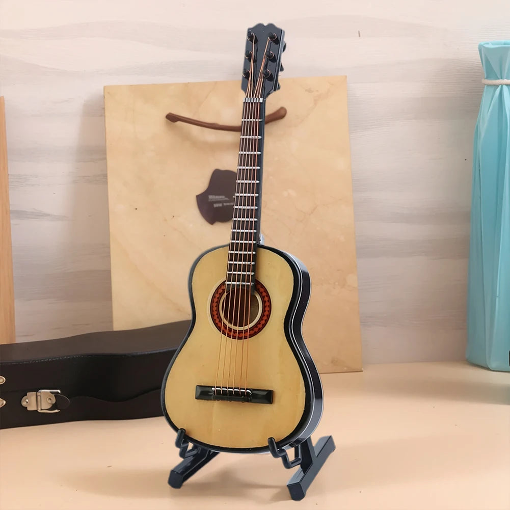 Mini classical guitar with support miniature musical instrument wooden decorative ornament for home decor display