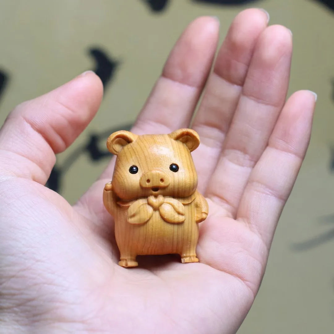 12 zodiac wood carving set - rat cow tiger rabbit dragon snake horse sheep monkey chicken dog pig animal figurines