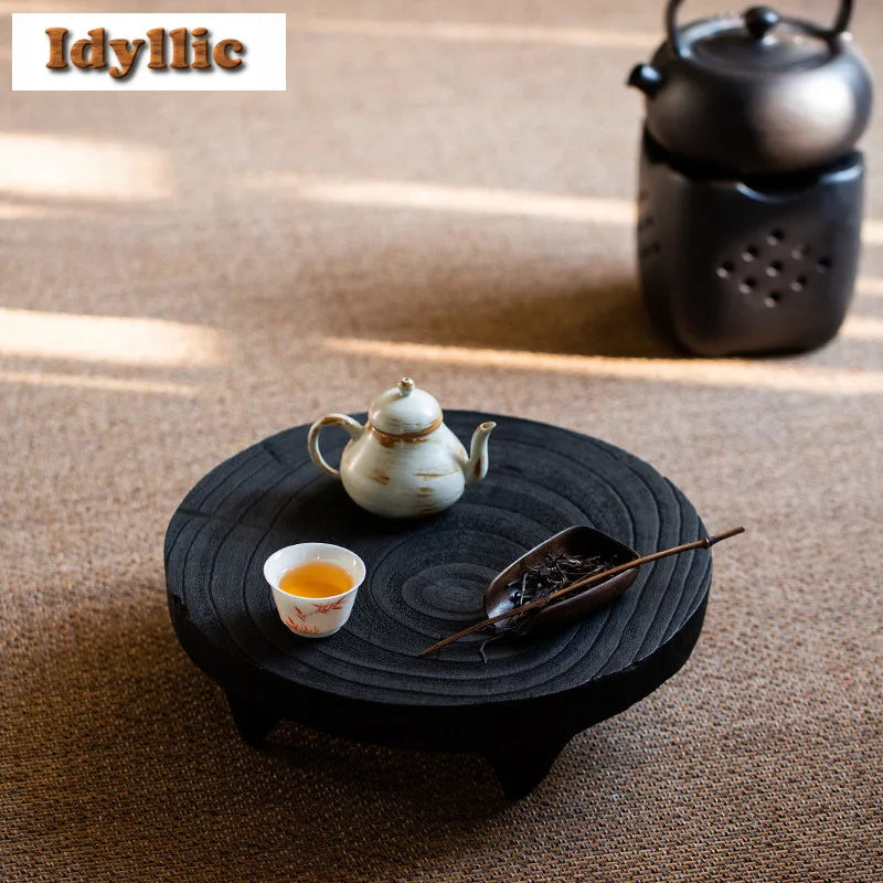 Wabi sabi style solid wood carbonized tatami tea tray dessert candy coffee storage board teapot trivets dishes