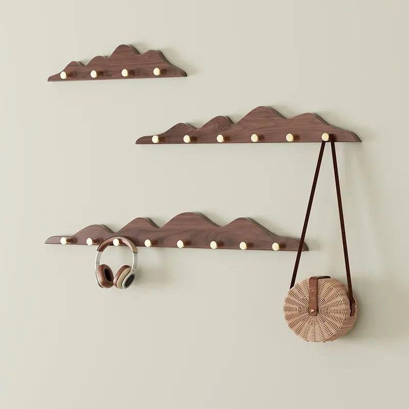 Creative long row solid wood hooks hill shape coat clothes sundries wall hanging rack wardrobe storage bedroom hangers