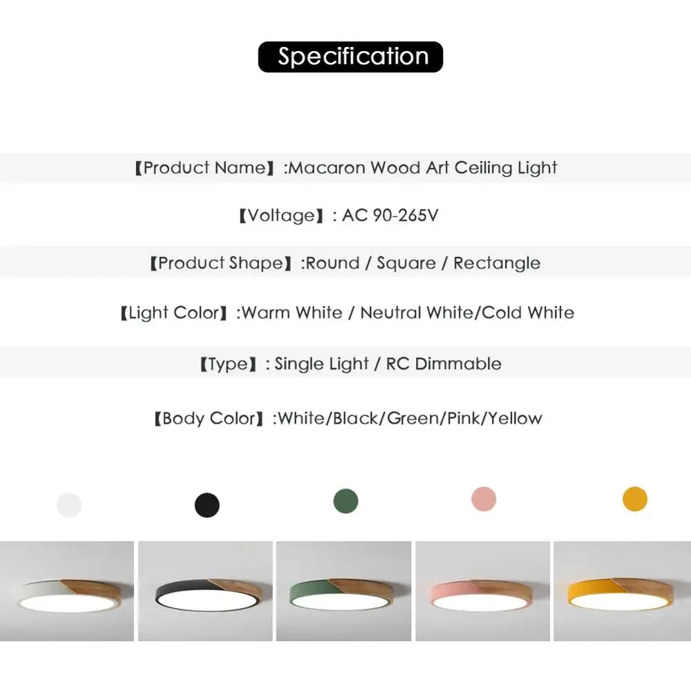 Led ceiling light modern nordic round lamp wooden home living room bedroom study surface mounted lighting fixture