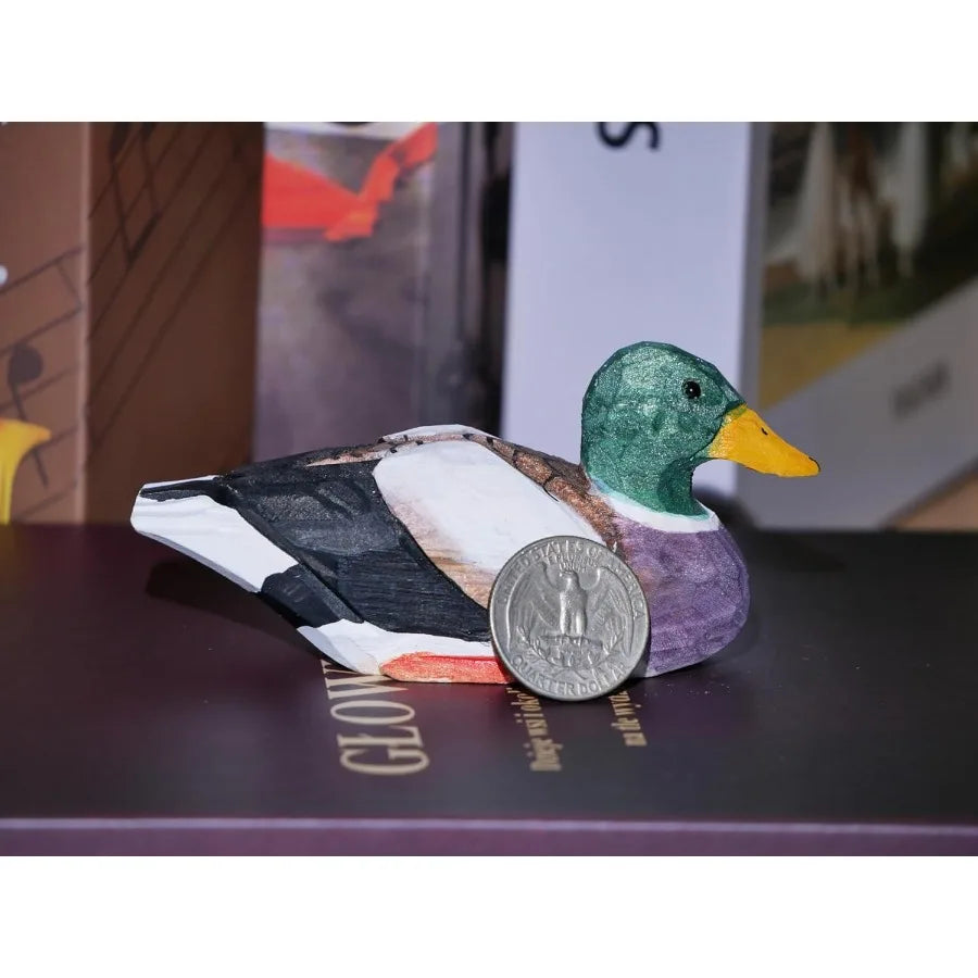 Wood mallard duck figurine 3.8 l hanarved mini decoy hunting lodge decor realistic cake topper rtic home accent gifts