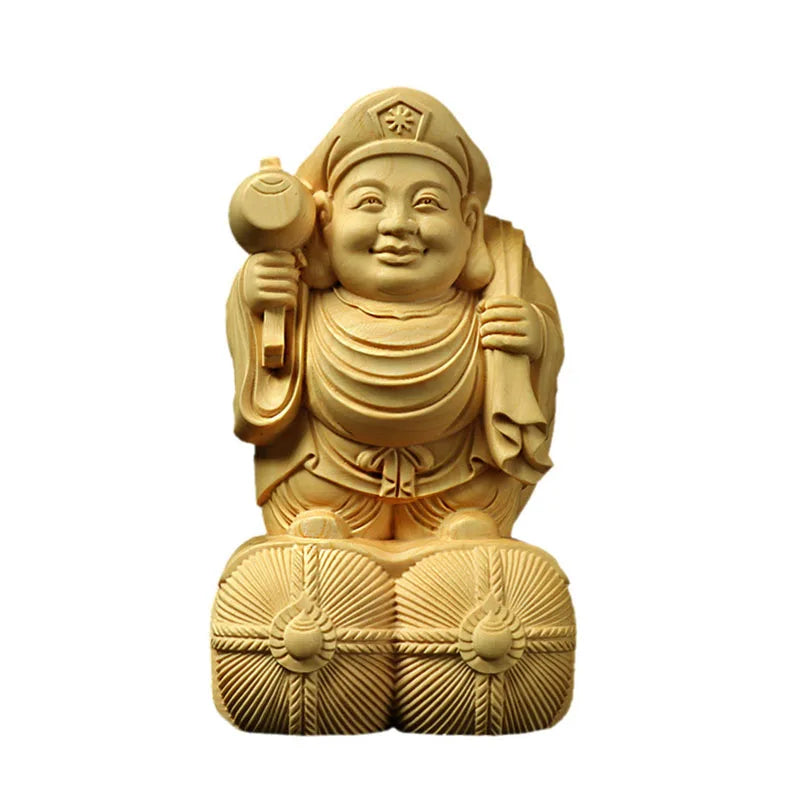 Boxwood wood carving mahakala buddha statue tibet great black god tantra god of wealth sculpture home decoration
