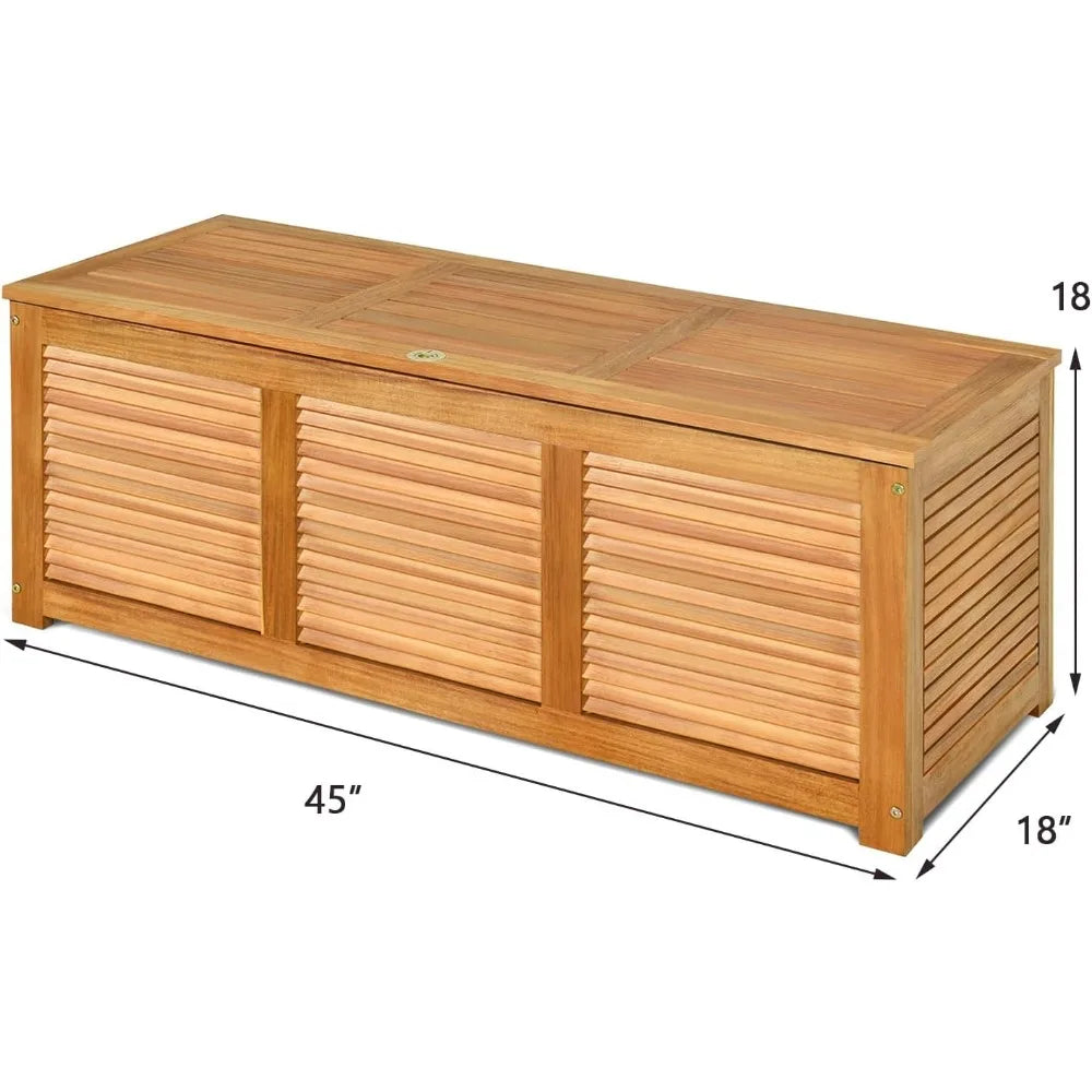 46 gallon acacia wood deck box garden backyard storage bench outdoor container for patio furniture cushions - natural