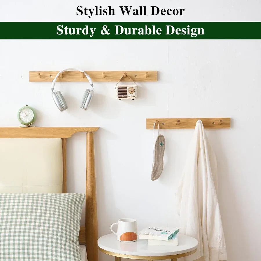 Hickory wood coat rack wall mount 12 ihes wooden hooks with 3 hanger for hanging hat jacket purse fo - united states