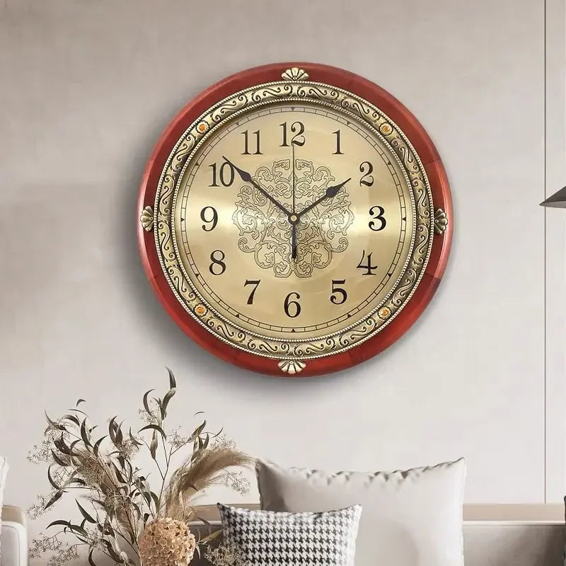 Solid wood frame wall clock living room modern luxury design vintage clocks nordic aesthetic watch home decoration
