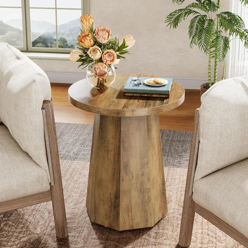 Tribesigns round pedestal end table farmhouse couch side with octagonal base nightstand accent wooden drink stand (1 ru