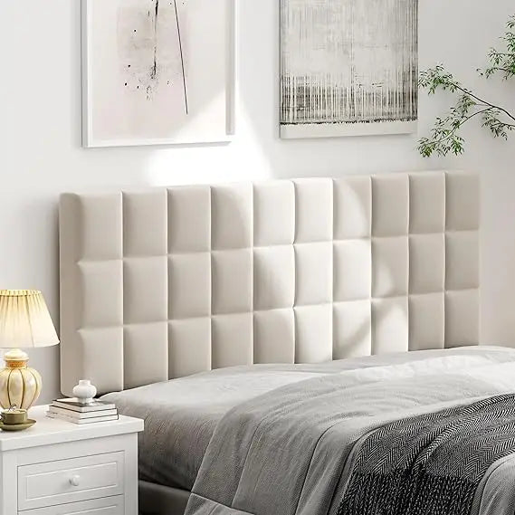 Velvet tufted king headboard with wood frame and metal legs adjustable height 42-56 inches - beige / united states