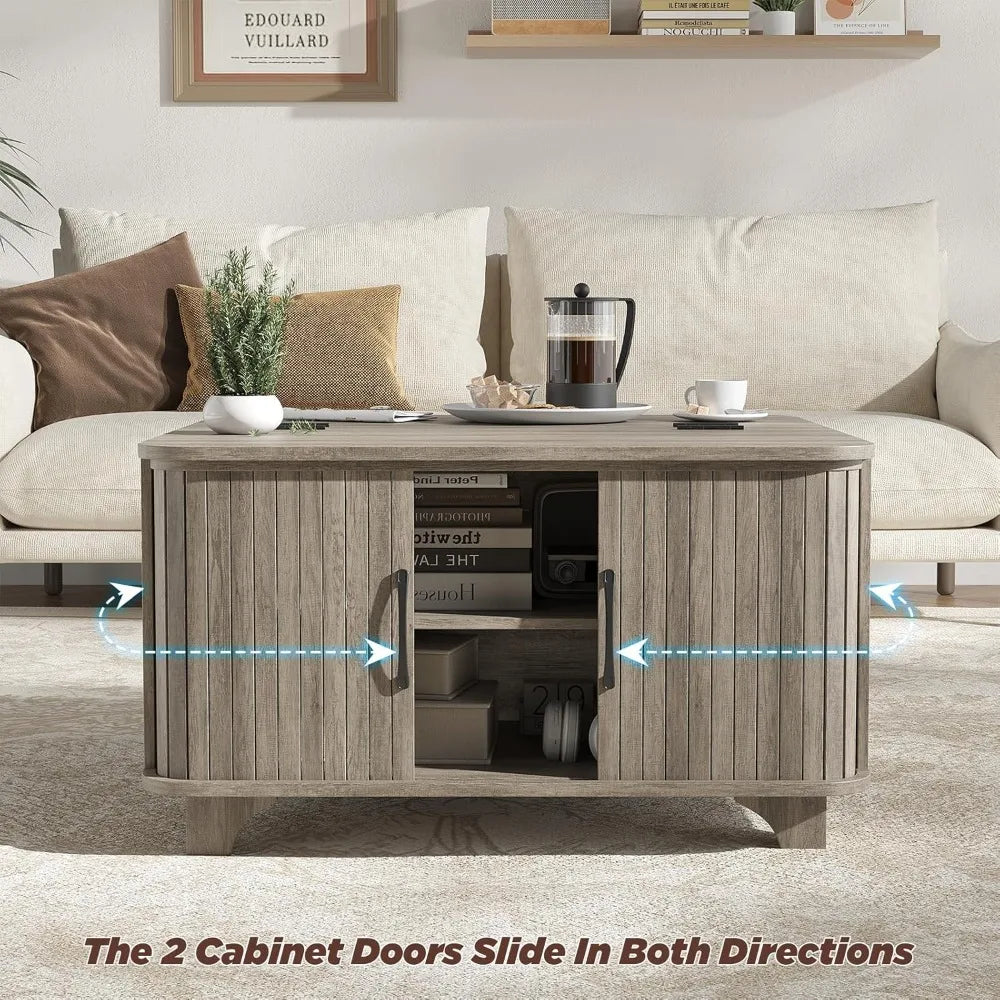 Farmhouse-style square coffee table with storage and hidden compartments for living room - grey / united states