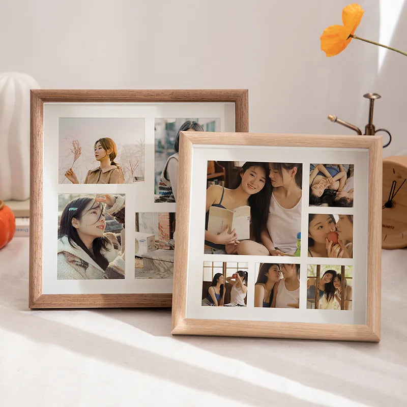 Imitative wooden photo frame for walls 23x23cm nine-square grid vintage frames stand pictures gift room desktop decor