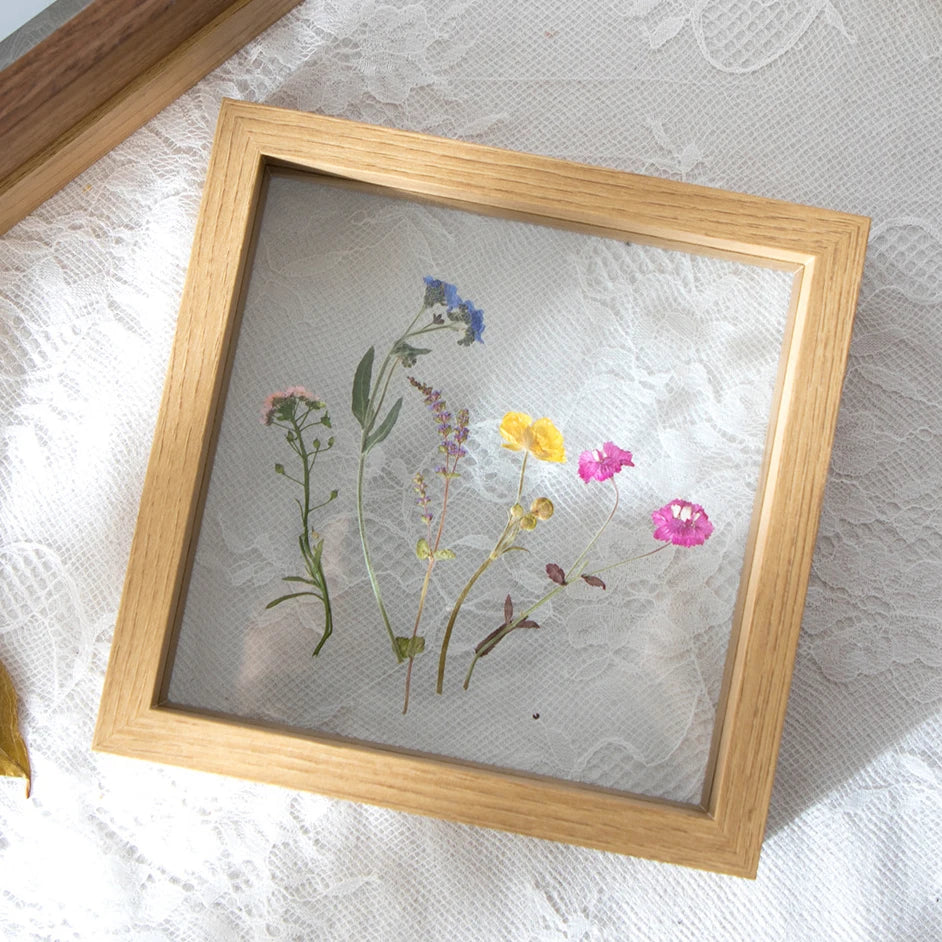 Wooden picture photo frames table display double side pressed flower plant specimen herbarium clip glass frame - light