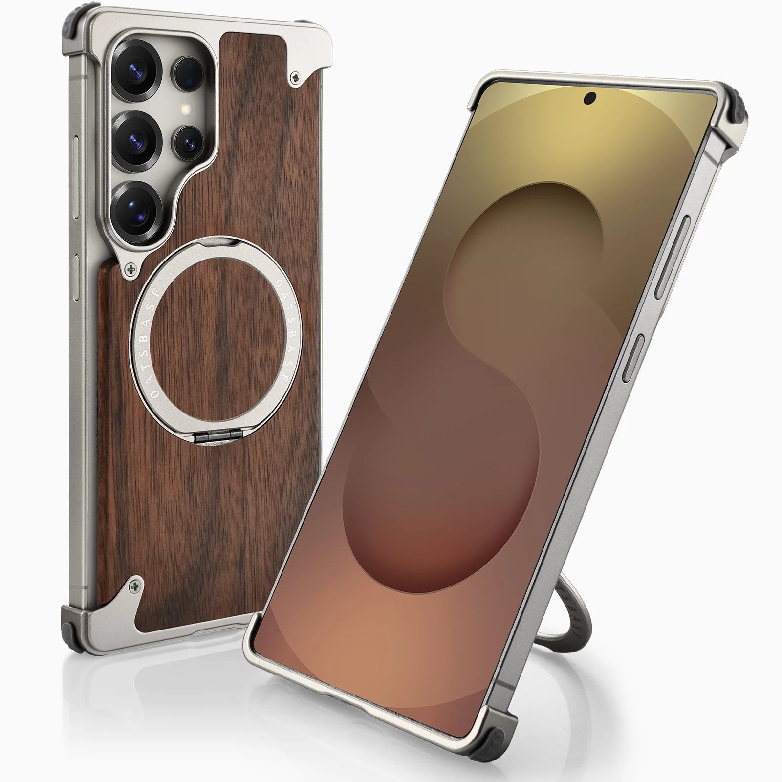 Eary premium wood phone case for samsung galaxy s25 s24 ultra with magsafe 360° rotation ring stand frameless