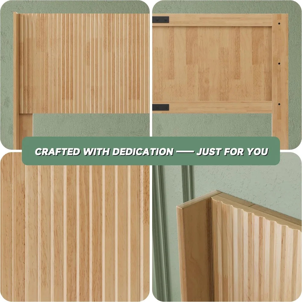 Wood headboard queen size 64.6’’ wide wooden only modern farmhouse headboards wall mounted fluted panel wingb