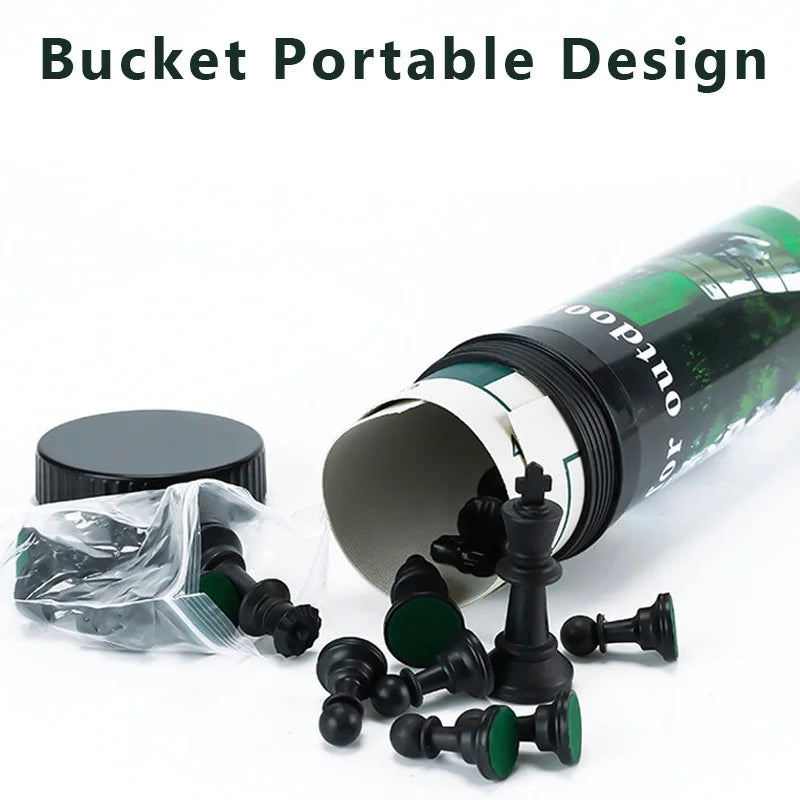 Outdoor wooden chess set tournaments portable game board artificial leather mat with bag easy carry travel camping