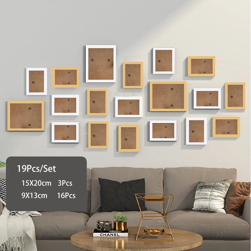 14/19pcs photo frames for pictures wall picture frame wooden hanging decor wedding party home decoration - white wood 1