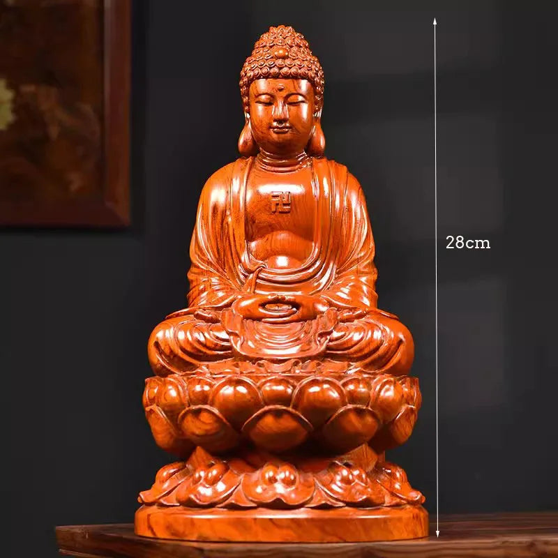 Classical ebony wood and rosewood carvings decorations of buddha offering the statue shakyamuni at home - b3