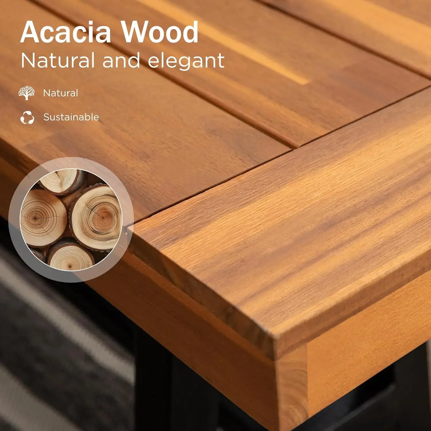 Outdoor acacia wood bench 2 pieces 63’’ patio picnic supports 550lbs classic brown and black - united states - standard