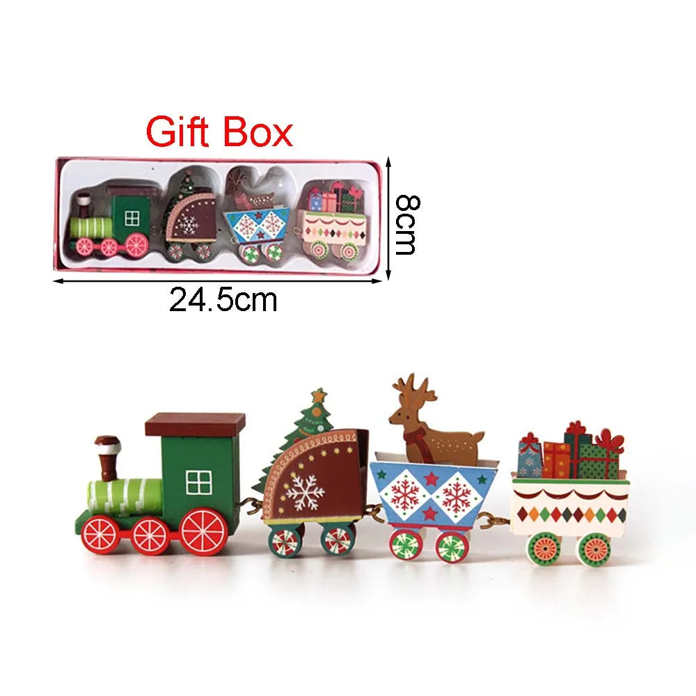 Christmas wood train decoration,christmas ornaments with moving train,home noel,happy new year 2025 gifts - colorful