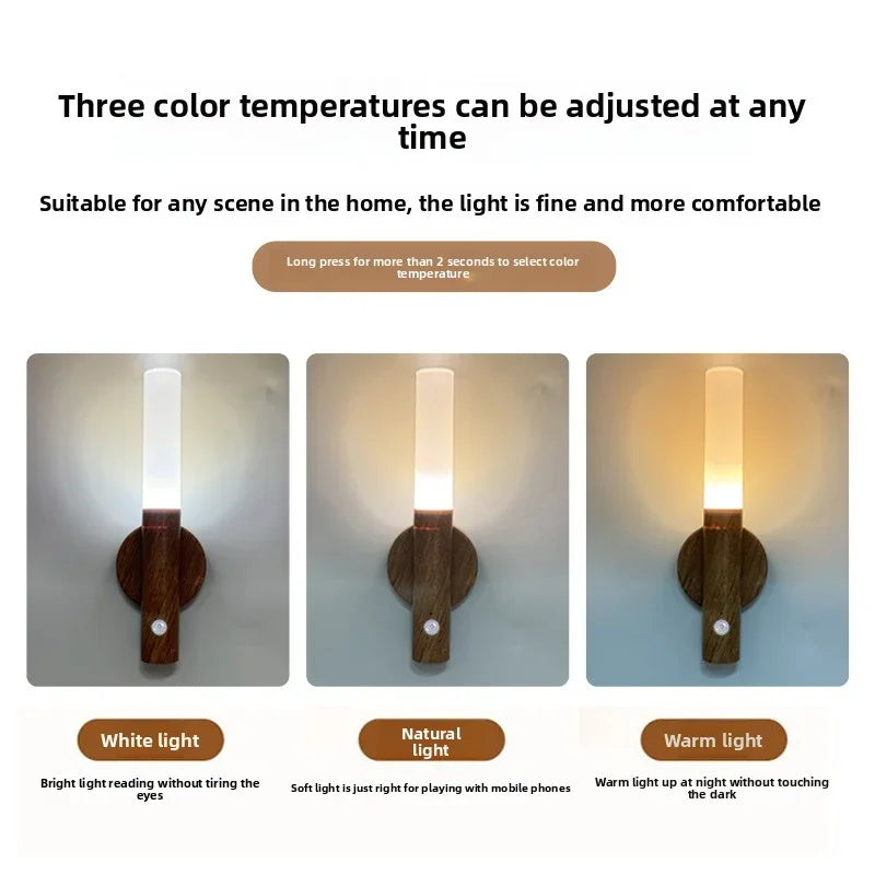 1/2/3/4pcs led night light motion sensor lamp wood grain wall lights rechargeable magnetic for bedroom bedside stairs