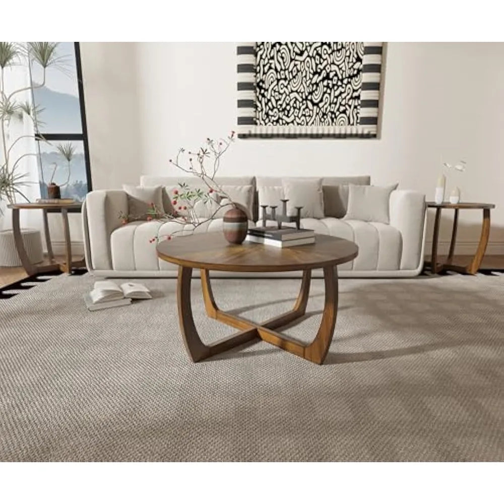 Mid century modern round end side table living room walnut solid wood 23.6’’ dia. Large drum - united states