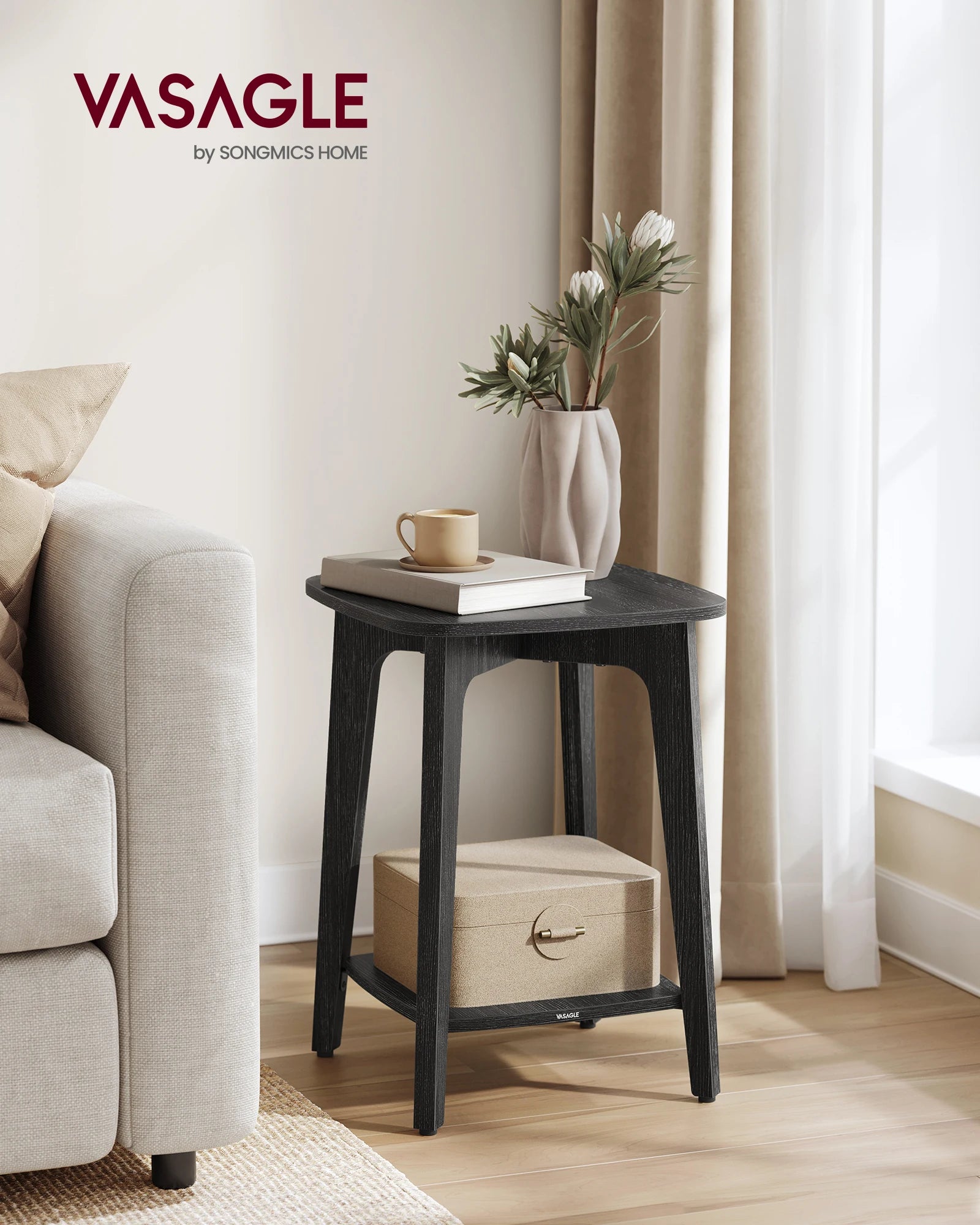 Vasagle side table small square end with lower shelf nightstand for spaces living room bedroom - charcoal gray / united