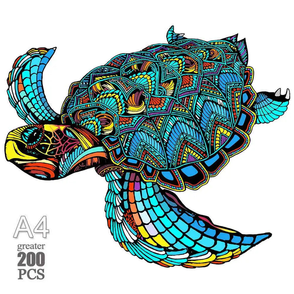 3d turtle father and son wooden jigsaw puzzle，ideal gift for adults artistic brain teaser unique irregular animal shape