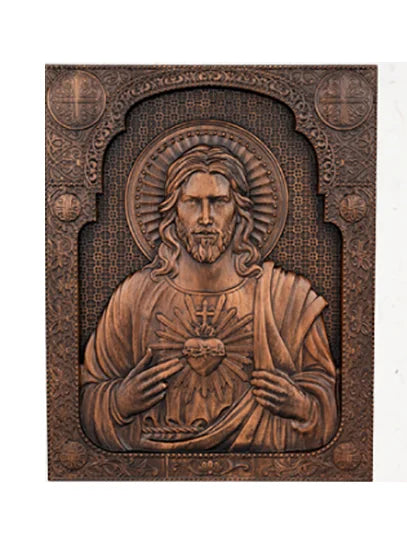 Handmade wooden sacred heart statue - religious wall art plaque catholic christian home decor church altar wood carving