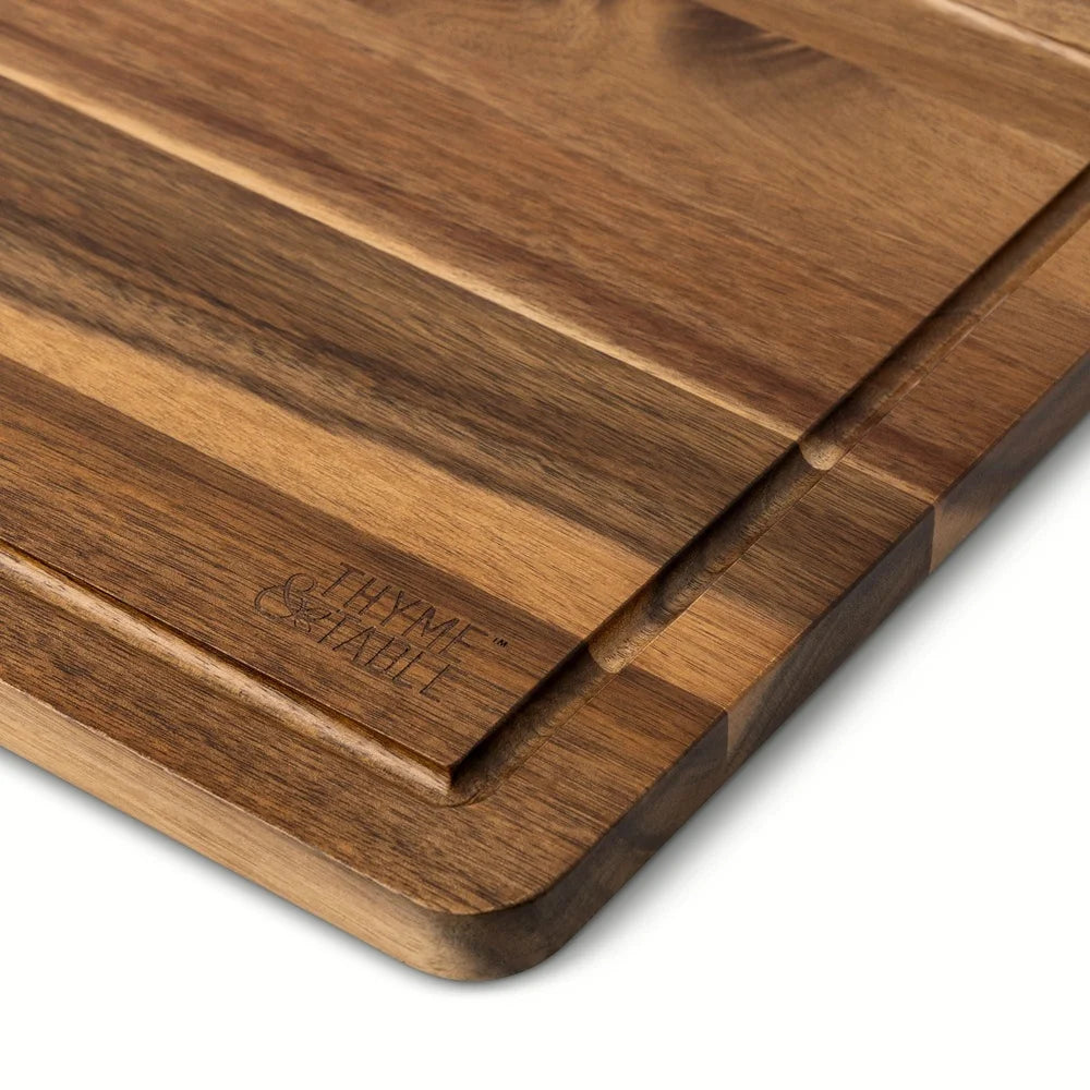 Large acacia wood cutting board with juice well non-slip feet blade-friendly surface kitchen prep 12x18 inch - united