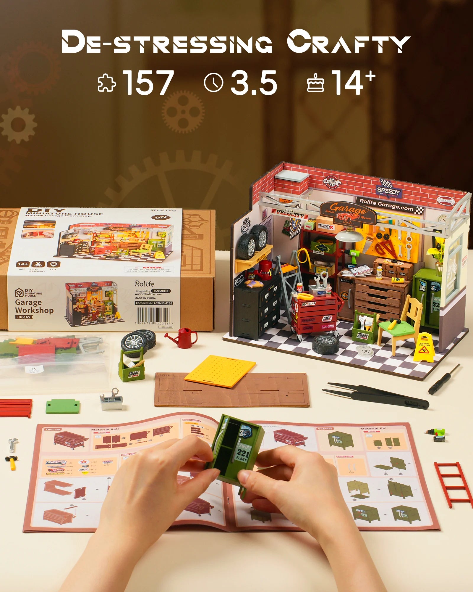 Robotime rolife dollhouse miniature house kit diy mini garage workshop led light decorative wooden craft gifts