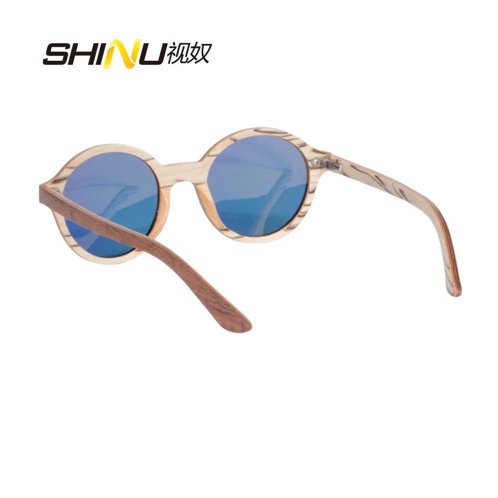 Shinu brand round sunglasses women wooden polarized lenses fashion trend 2024 cycling sunglass 73017 - orange lens