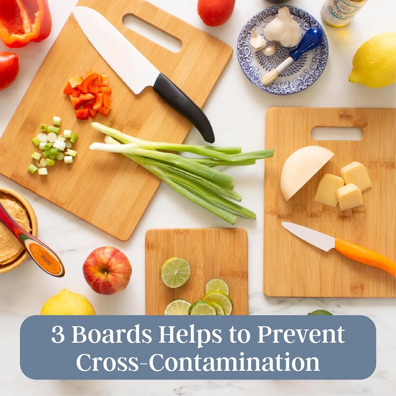 3-piece bamboo cutting board set – reversible chopping cheese & serving boards eco-friendly - united states / 3 pcs