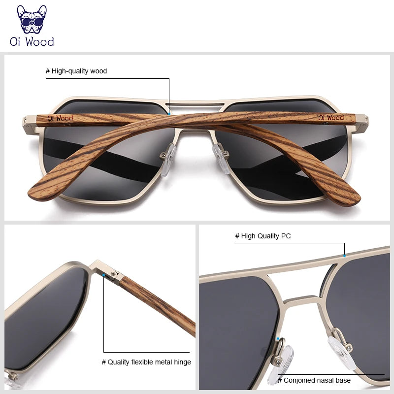 Oi wood high quality fashion alloy sunglasses men women wooden polarized sun glasses driving uv400 oculos de sol 8059