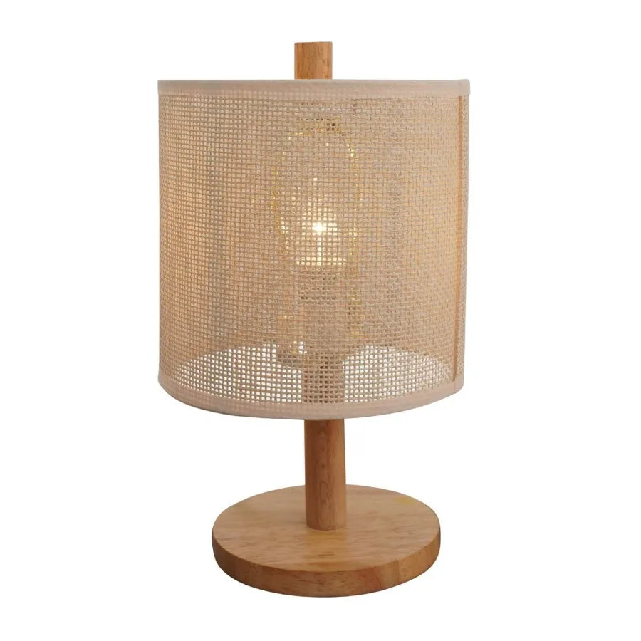 Levio table lamp natural oak wooden base with linen shade 110120v paper rattan weave material wood desktop