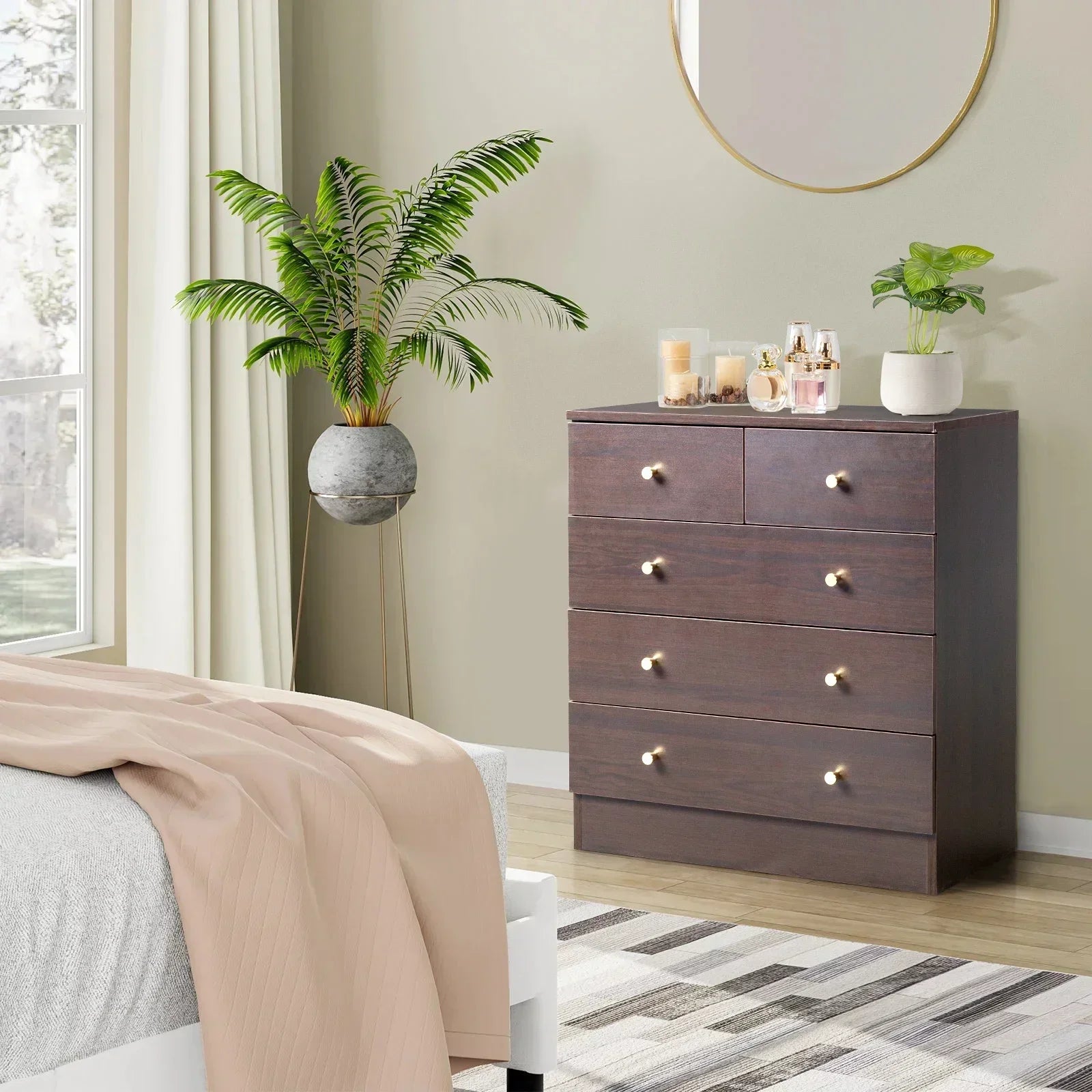 Modern simple 5-drawer dresser brown - white