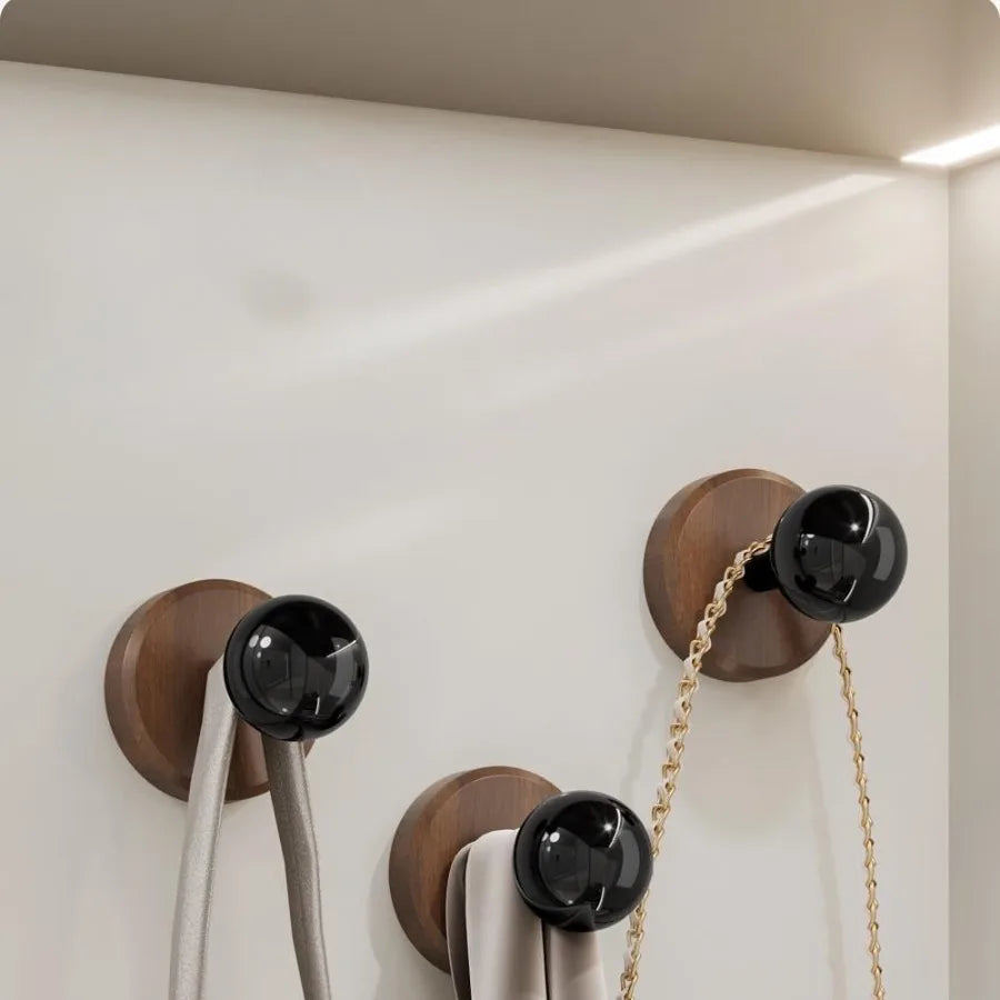 Adhesive wooden wall hooks2pack farmhouse decorative tural dark walnut wood mounted hook for towel keys hats coats robe