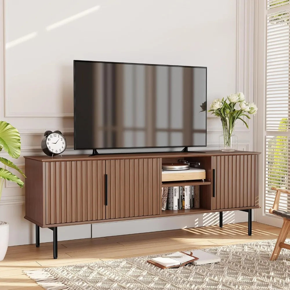 66’’ modern tv stand for 55/60/70 inch tv,mid century entertainment center with storage cabinet and adjustable shelf