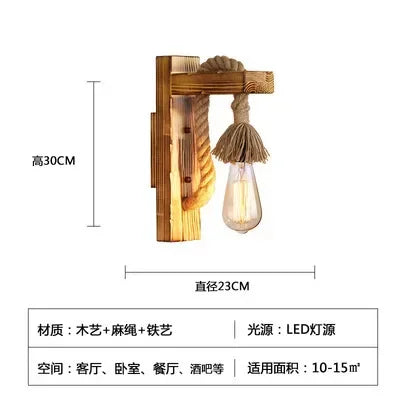 Retro personality wall lamp decoration antique wood art bed home garden restaurant twine - model f / st64 4w