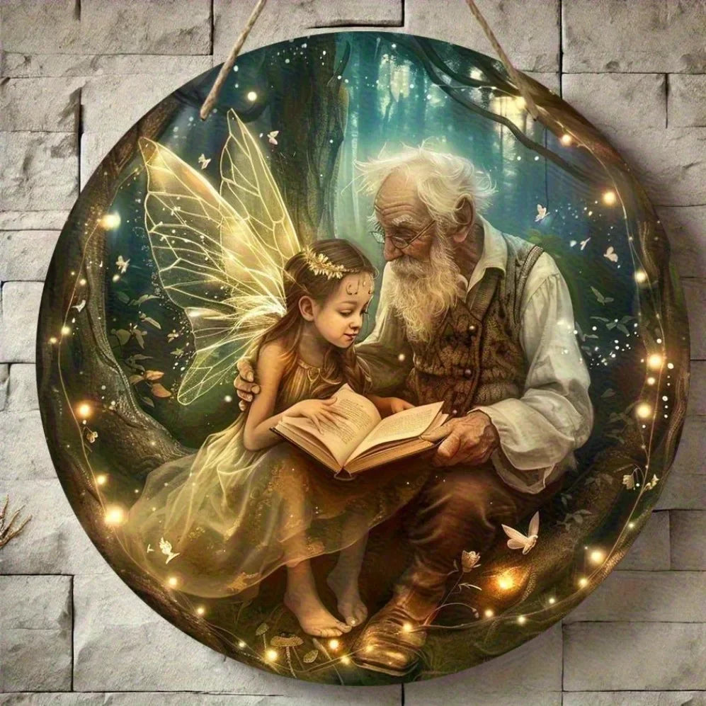 ’retro enchanted elf wooden sign – round iron decor candlelit forest scene | vintage wall art for home barn’ - united