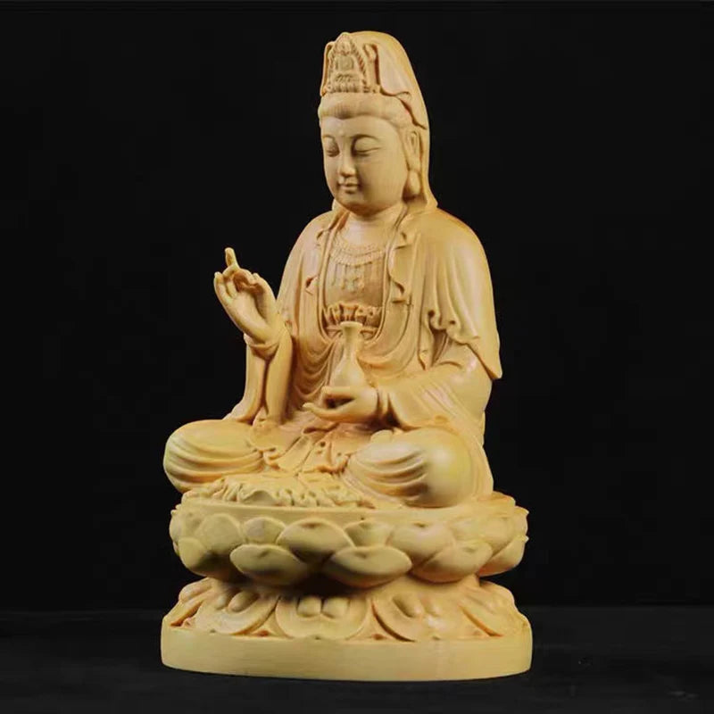 Natural cypress guanyin sakyamuni buddha characters statue，solid wood statues home room office feng shui art statue