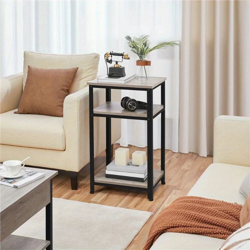 Industrial end table narrow tall telephone side living room gray - united states