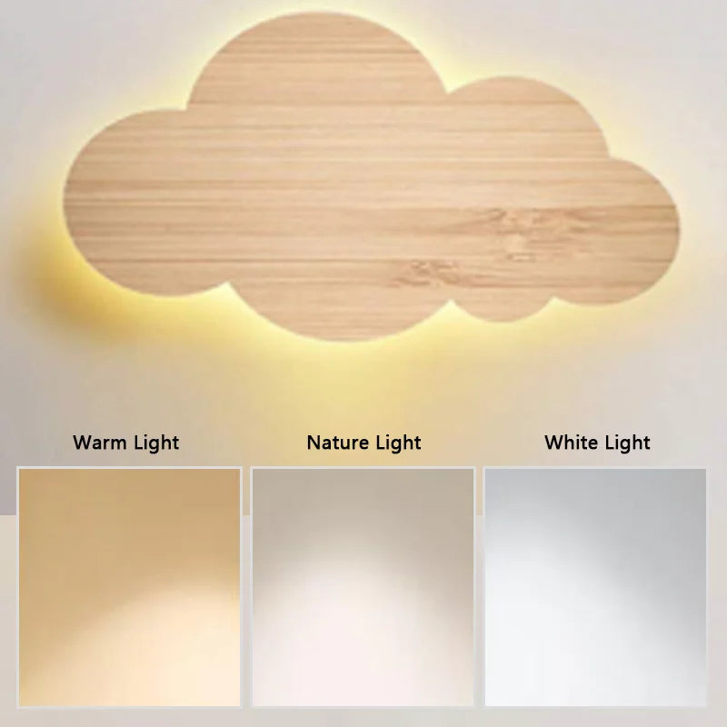 Modern led wall light creative wood cloud dimmable lights decor bedroom eye protection energy-saving bedside lamps