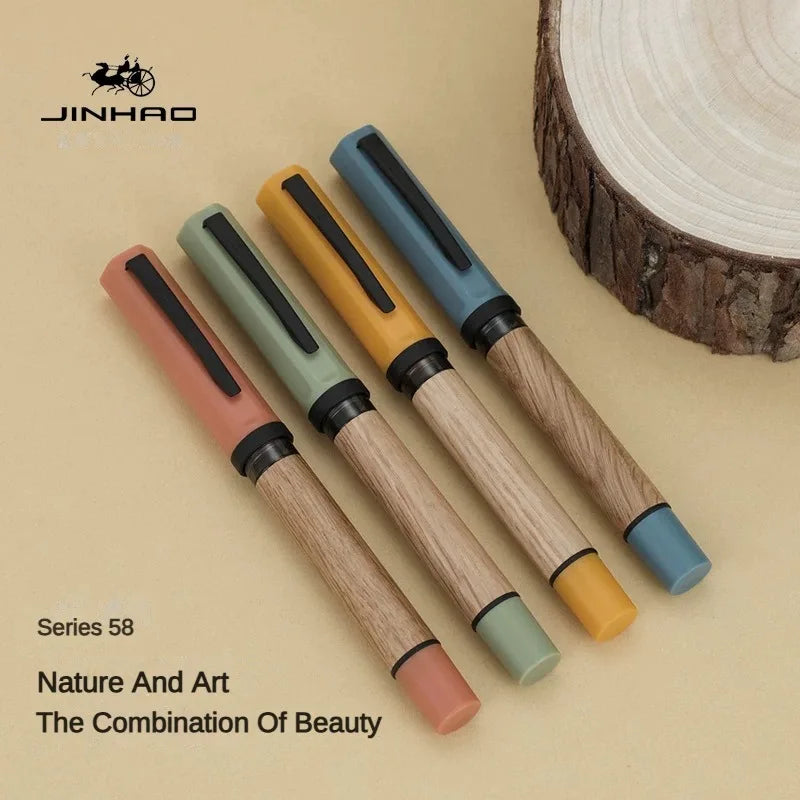 Jinhao 58 wood fountain pen high quality colors student f ef nib ink calligraphy stationery school office supplies