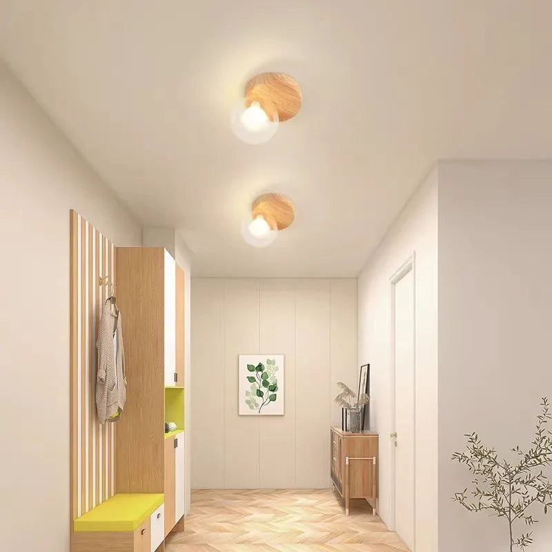 Creative wood grain ball corridor lamps glass luxury ceiling light new simple entryway balcony aisle