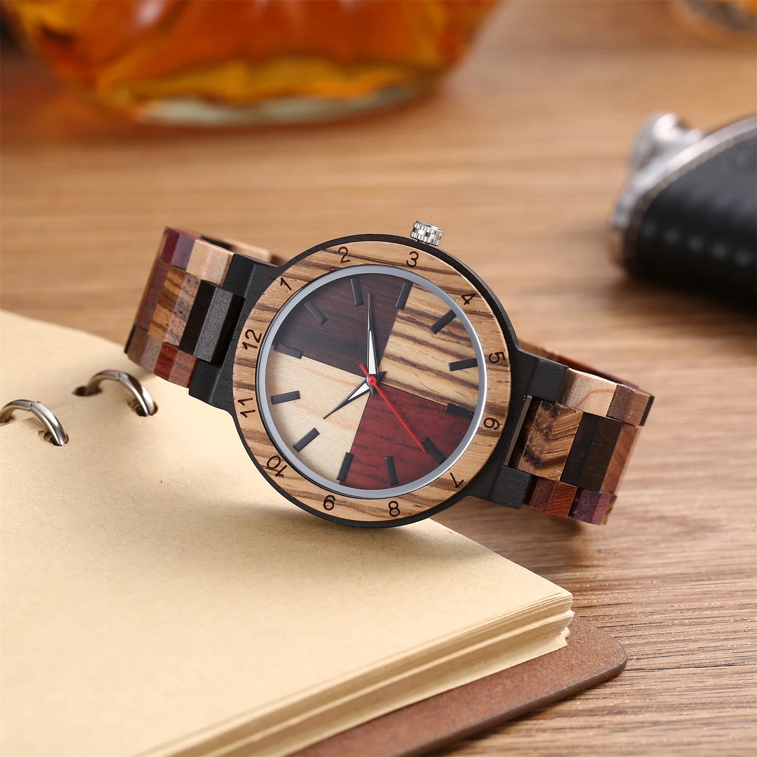 Personalized fashion creative men’s watch multi color dial colorful strap luminous wooden quartz watches relojes para