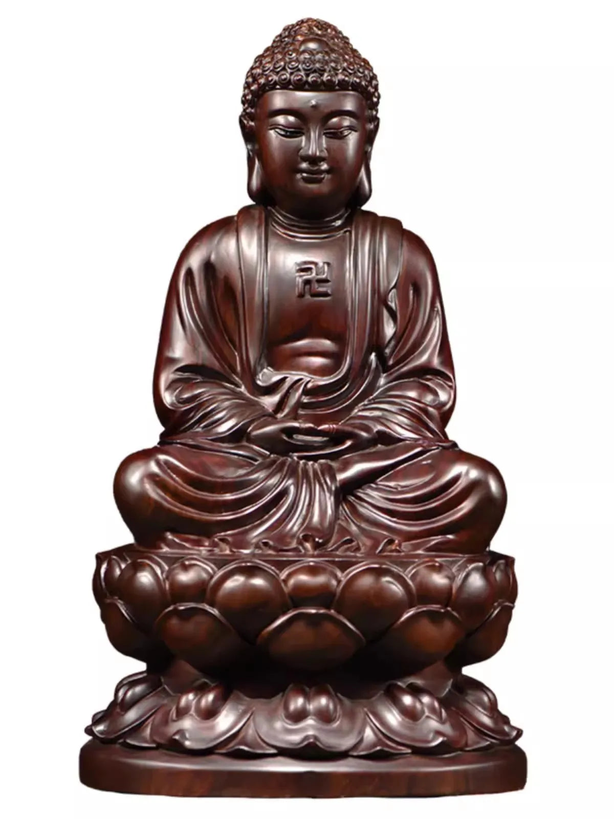 Classical ebony wood and rosewood carvings decorations of buddha offering the statue shakyamuni at home - religious