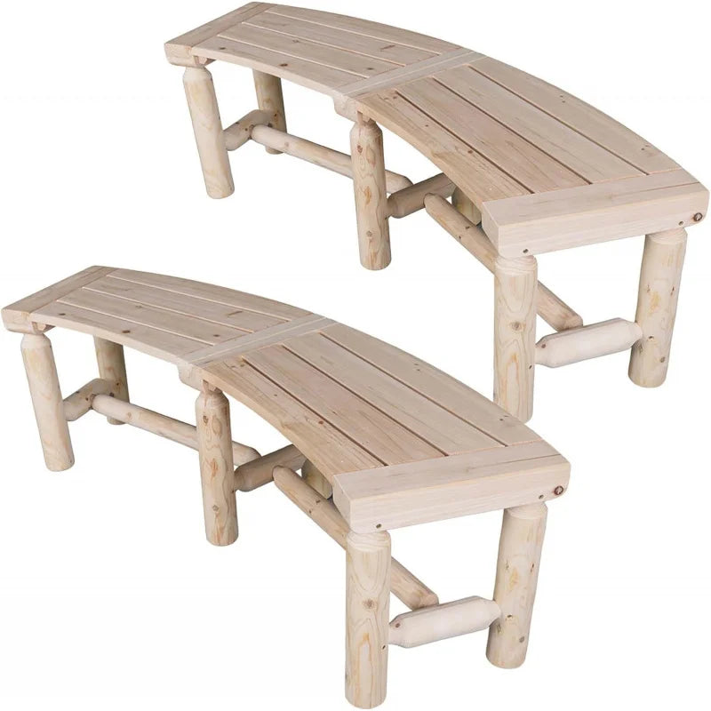 (uux)outdoor wooden curved backless porch rustic style cedar/fir wood log fire pit bench for patio garden deck and back