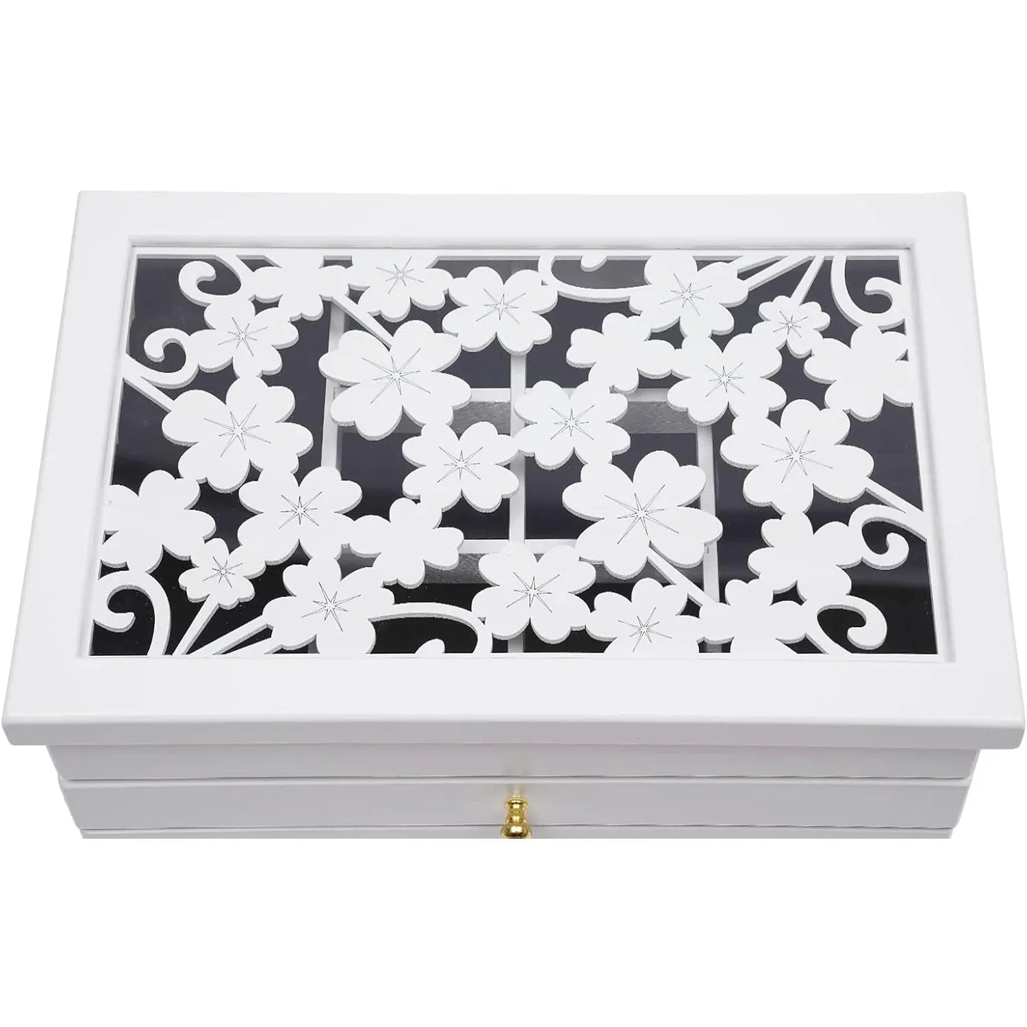 Wooden jewellery box with 6 layers white organizer for women necklaces earrings rings hair clip - jewelry