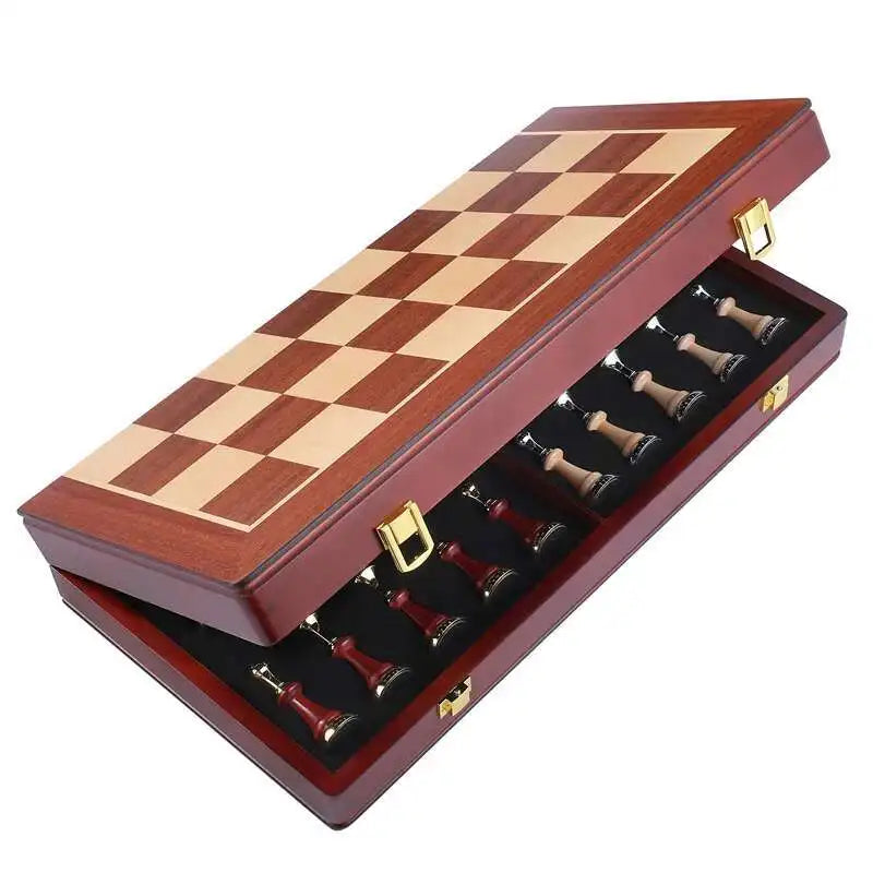 Extra-large chess 45cm/ 17.7-inch wooden folding chessboard high-end metal large zinc alloy + pieces gift - 1 set