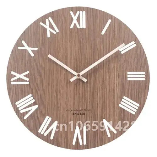 Nordic retro wooden wall clock corridor living room decoration solid wood quiet clocks hanging watch cafe store home