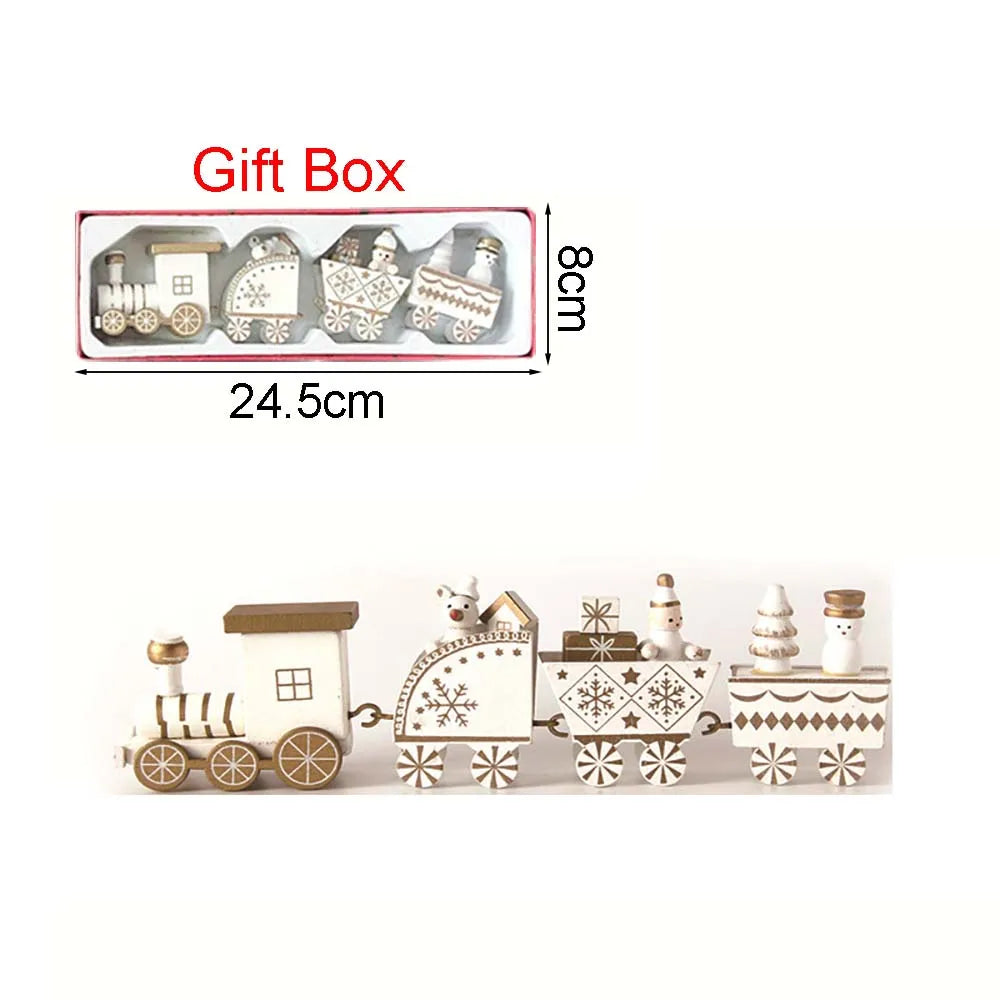 Christmas wood train decoration,christmas ornaments with moving train,home noel,happy new year 2025 gifts - white style